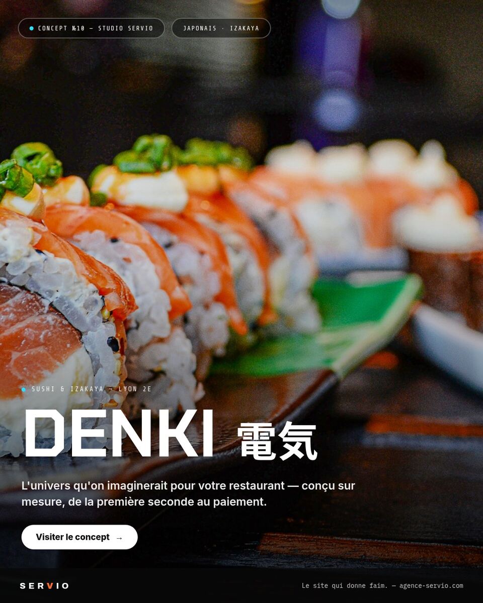 Concept Denki : izakaya néon, ambiance électrique de Tokyo, visuel signé SERVIO