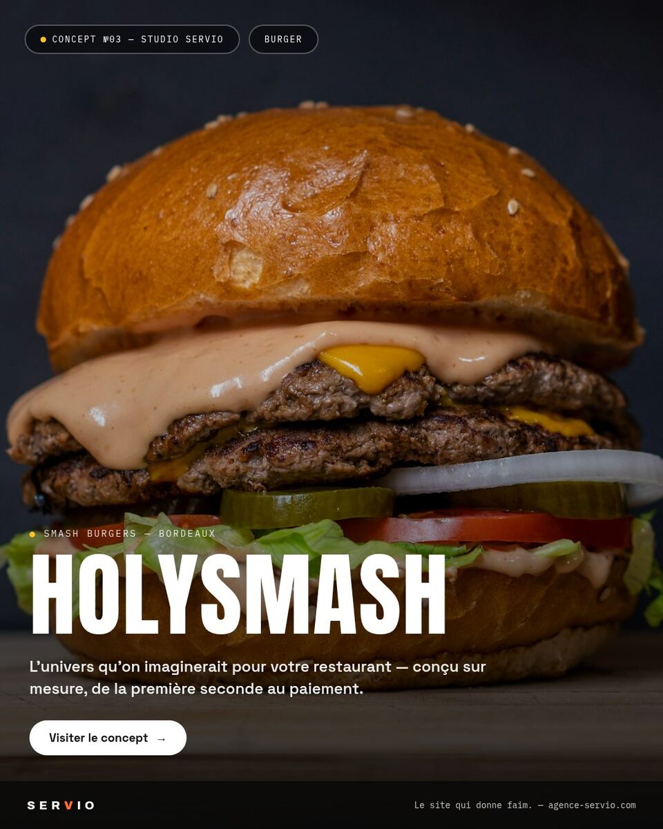 Concept Holysmash : smash burger en avant, univers sombre et appétissant signé SERVIO