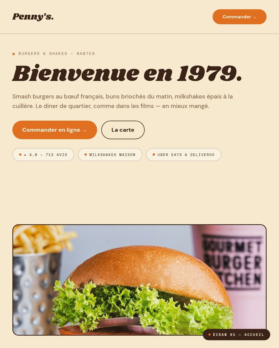 Concept Penny's signé SERVIO : identité visuelle complète d'un restaurant prête pour son ouverture